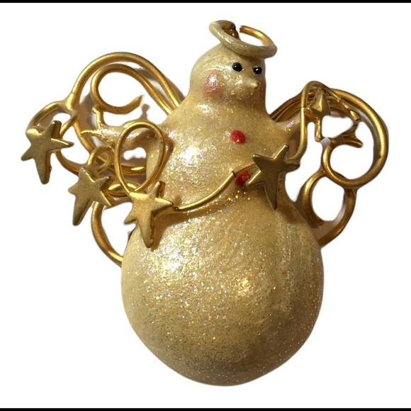 Vintage Christmas Snowman Angel with Halo pearl white and gold color - Picture 1 of 8